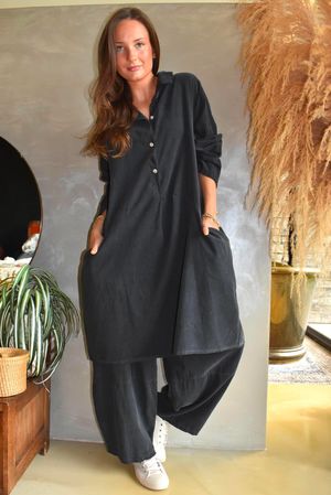 Arbi Needlecord Pop Over Shirt Dress Charcoal